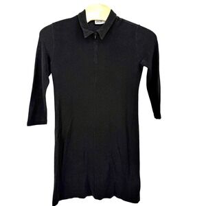CHICOS DESIGN Black 3/4 Sleeve Zip Front Collar Dress Size 3 XL Wrinkle Free‎